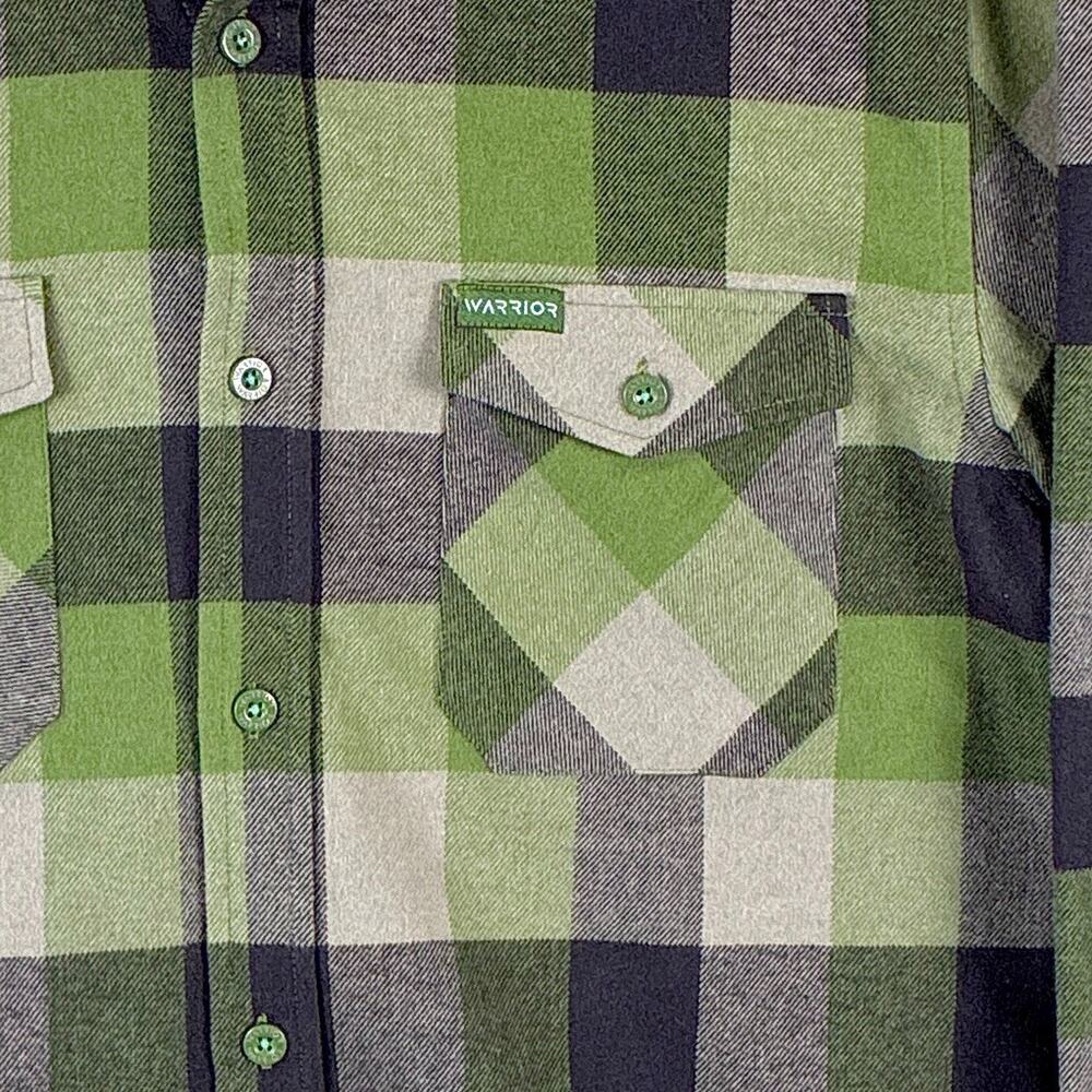 Warrior Flannel Shirt Mens M Green Black Plaid Performance Grunge Military Indie - Picture 5 of 11